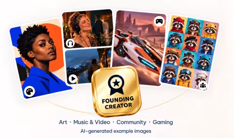AItoNFT Founding Creator Challenge mit Karten für digitale Kunst, Musik, Gaming und Community.