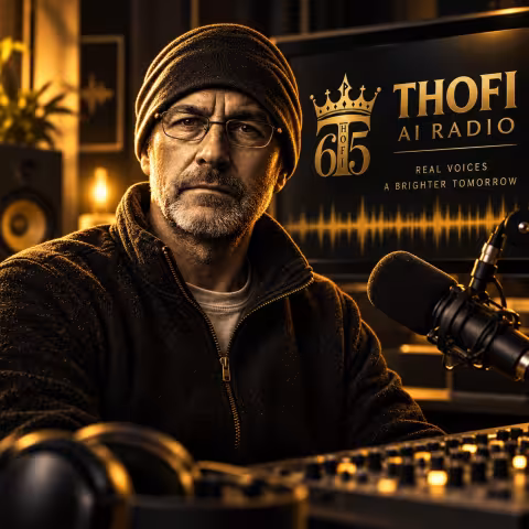 Logo beziehungsweise Sendergrafik von THOFI AI RADIO, einem unabhängigen Internetradiosender mit 105 Künstlern und 278 Songs im Programm.